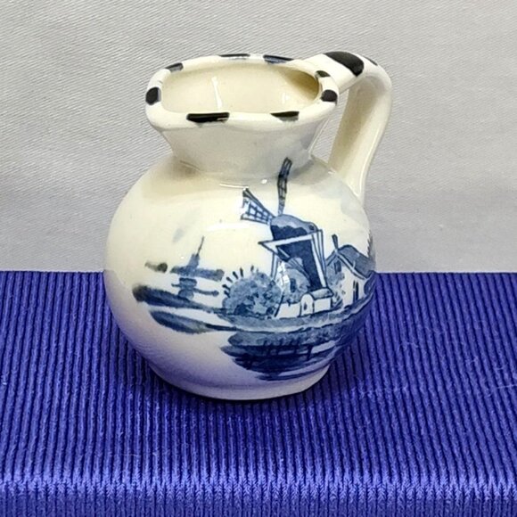 Delft Windmill Floral Porcelain Miniature Pitcher Creamer Made Japan 1960s VTG - Picture 5 of 8